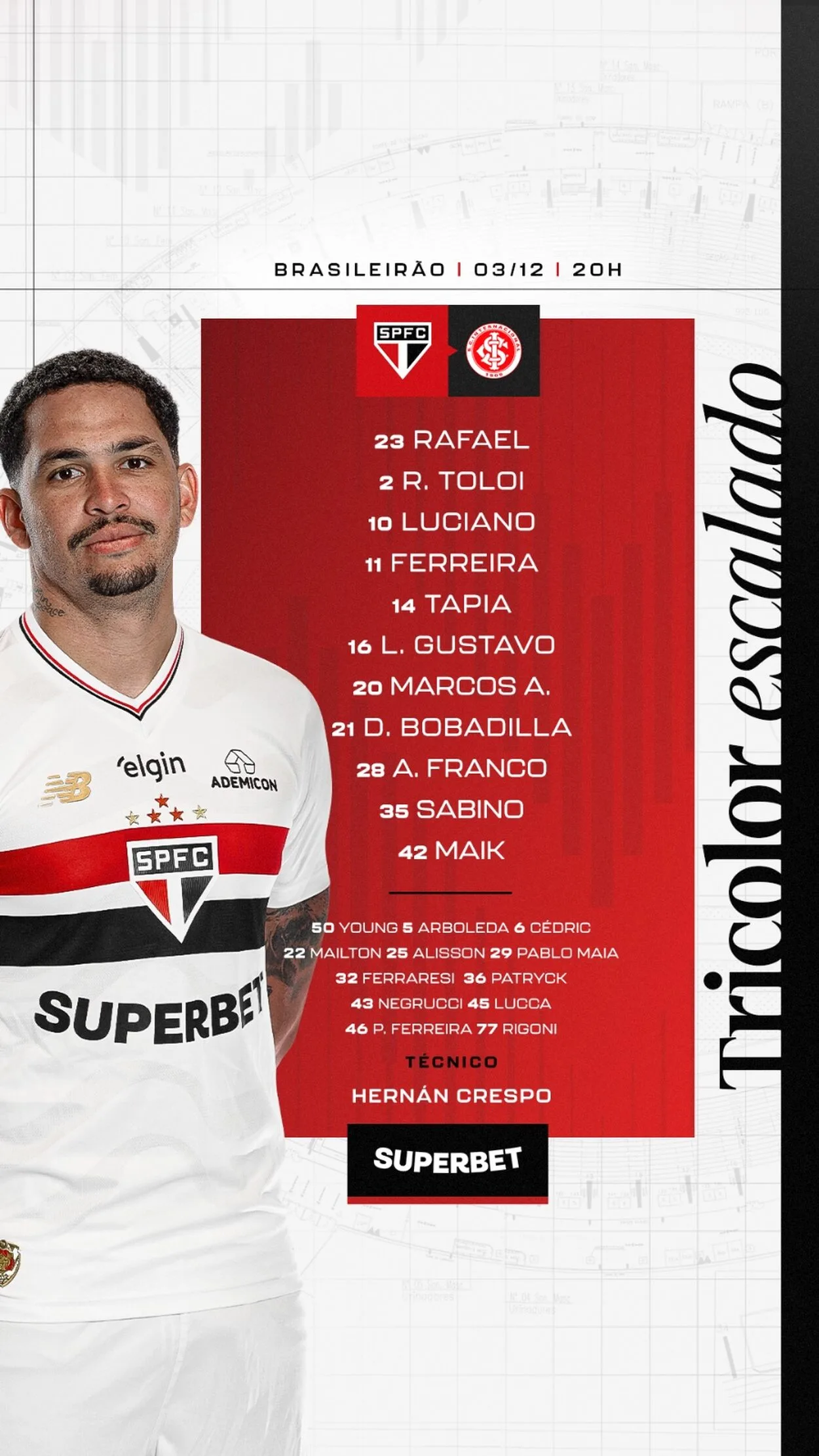 São Paulo x Inter na Vila Belmiro: escalações confirmadas e onde assistir