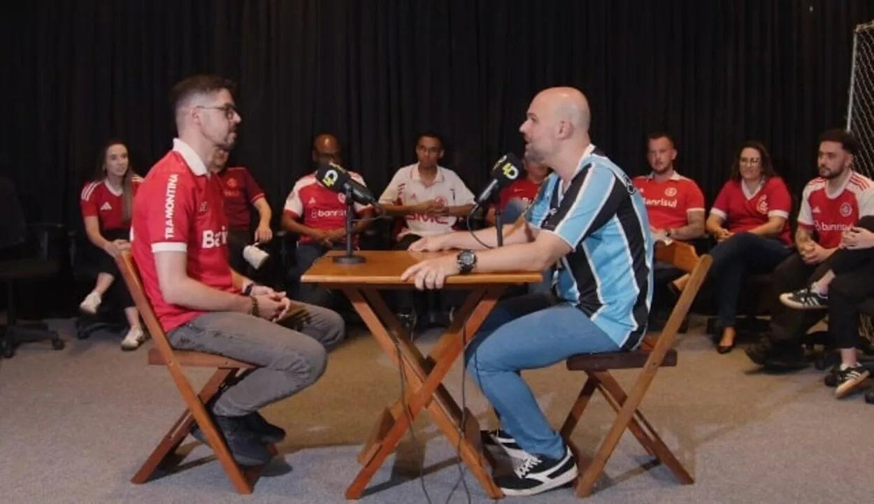 Jornalista identificado com o Grêmio encara 15 colorados em um debate; veja como foi Grêmio e Inter