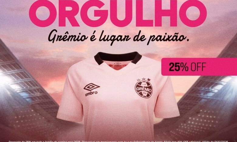 Grêmio anuncia que vendeu todas as camisas rosas em promoção após fala de Abel Grêmio rosa