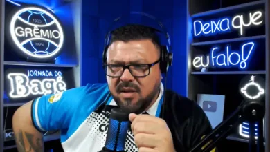 Com quatro do Inter e sete do Grêmio, Alex Bagé monta "mano a mano" do Gre-Nal Aléx Bagé comentando empate do Grêmio com Atlético Grau, do Peru. Foto: YouTube/Canal do Alex Bagé