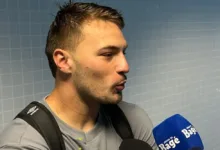 Gabriel Grando, goleiro do Grêmio em entrevista na zona mista da Arena