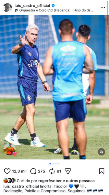 As três palavras utilizadas por Luís Castro para resumir o início de trabalho no Grêmio