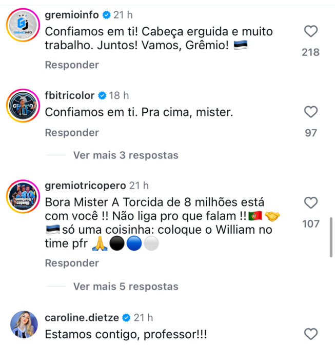 Luís Castro recebe apoio da torcida do Grêmio antes da estreia no Brasileirão: "Estamos contigo"