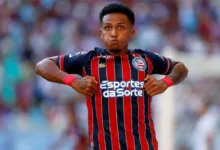Kayky comemora gol diante do Vitória em clássico pelo Campeonato Baiano