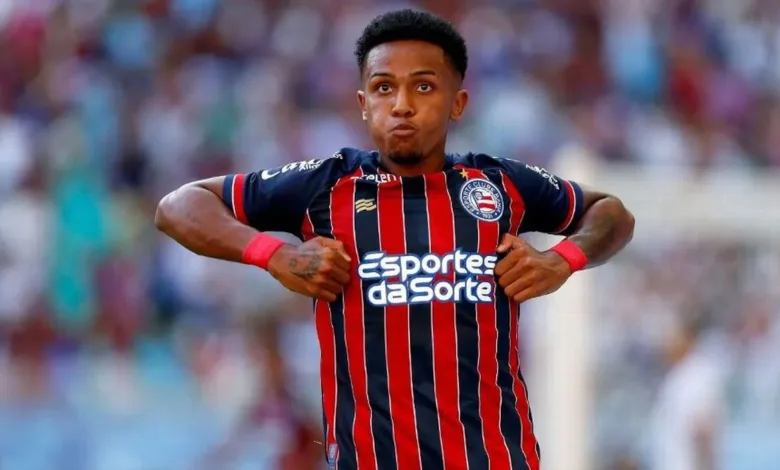 Kayky comemora gol diante do Vitória em clássico pelo Campeonato Baiano