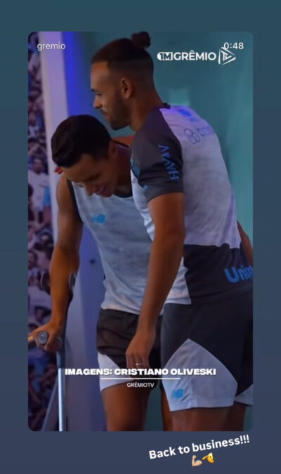 Marlon se manifesta nas redes sociais após voltar ao dia a dia de trabalho do Grêmio