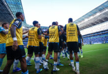 RS - FUTEBOL/CAMPEONATO BRASILEIRO 2026/GREMIO x CORITIBA - ESPORTES - Lance da partida entre Grêmio e Coritiba disputada na tarde deste domingo, na Arena do Grêmio, em partida valida pela Campeonato Brasileiro 2026. FOTO: LUCAS UEBEL/GREMIO FBPA