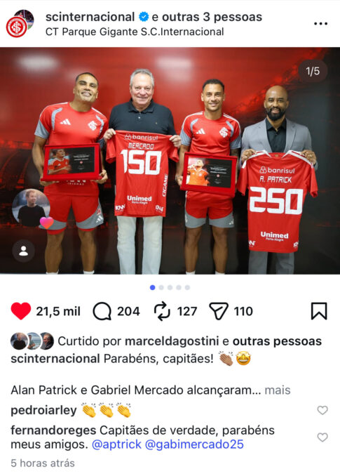 Fernando comenta na web e elogia jogadores do Inter: "Capitães de verdade"