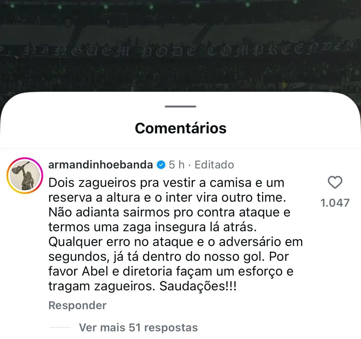 Cantor brasileiro cobra zagueiros no Inter e mira Abel Braga após empate no Couto Armandinho é Inter
