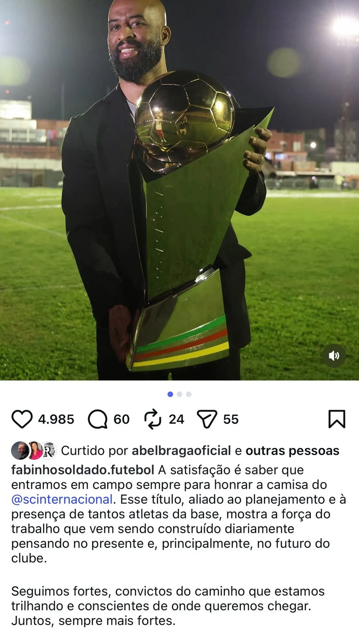 Fabinho Soldado em sua rede soocial, falando do Inter