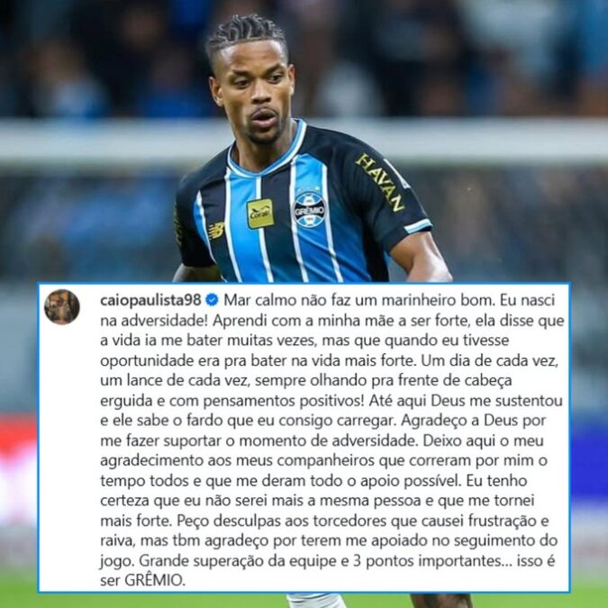 Na web, Caio Paulista se desculpa e cita infância com a mãe após erro no Grêmio