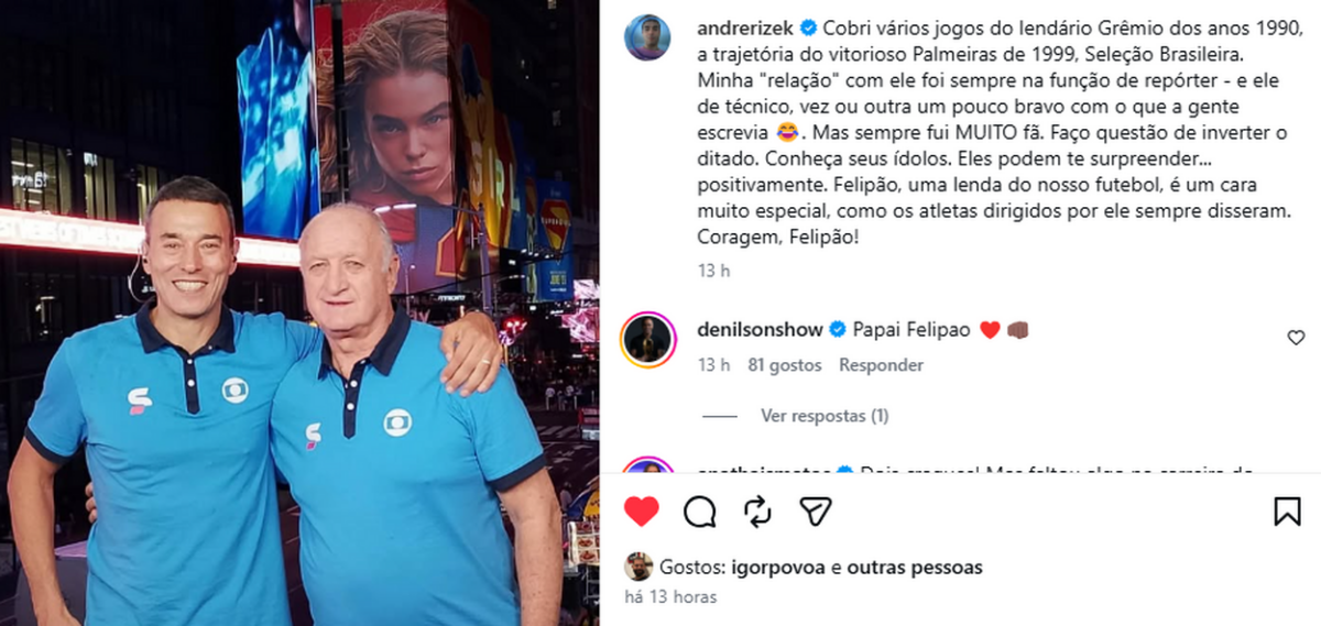 Rizek lembra "lendário Grêmio" e faz post sobre trabalhar com Felipão: "Sempre fui fã"