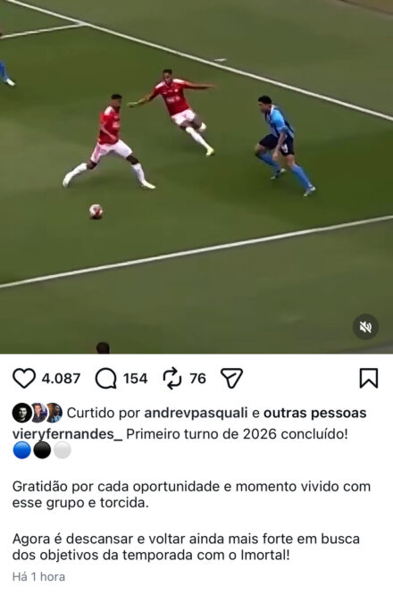 Viery se manifesta sobre primeira parte da temporada do Grêmio: "Voltar mais forte"