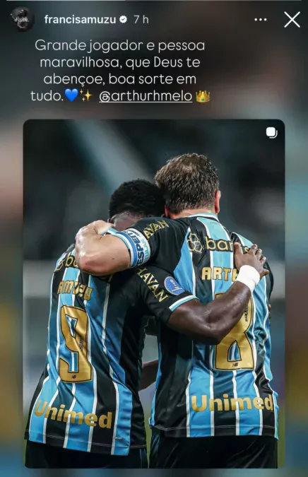 Amuzu "sofre" com confirmação da saída de Arthur do Grêmio: "Pessoa maravilhosa" Grêmio hoje