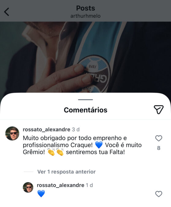 O recado de um ex-dirigente para Arthur após a saída: "Você é muito Grêmio"