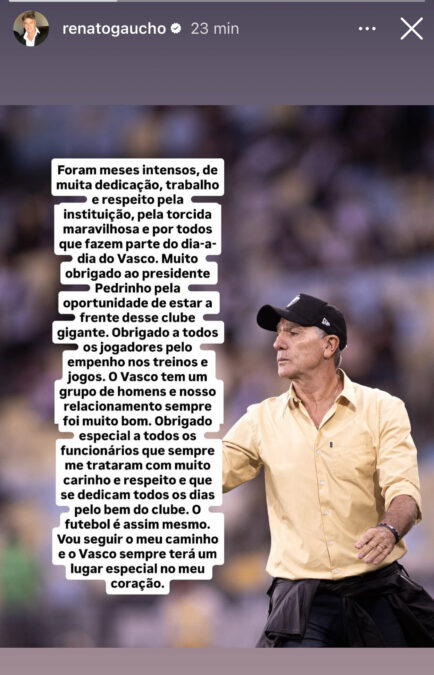 Renato se manifesta pela primeira vez após deixar o Vasco: "Futebol é assim mesmo"