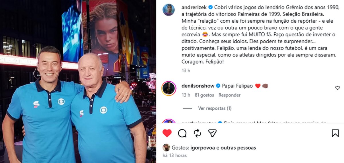 Rizek lembra "lendário Grêmio" e faz post sobre trabalhar com Felipão: "Sempre fui fã"