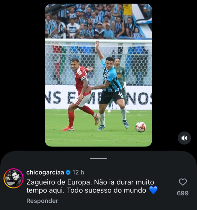 Chico Garcia lamenta saída no elenco do Grêmio, mas entende: "Não ia durar muito"