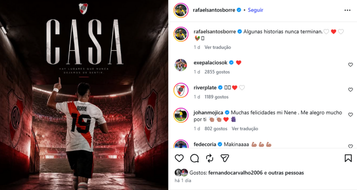 Borré faz novo post sobre o acerto com o River: "Algumas histórias nunca terminam"