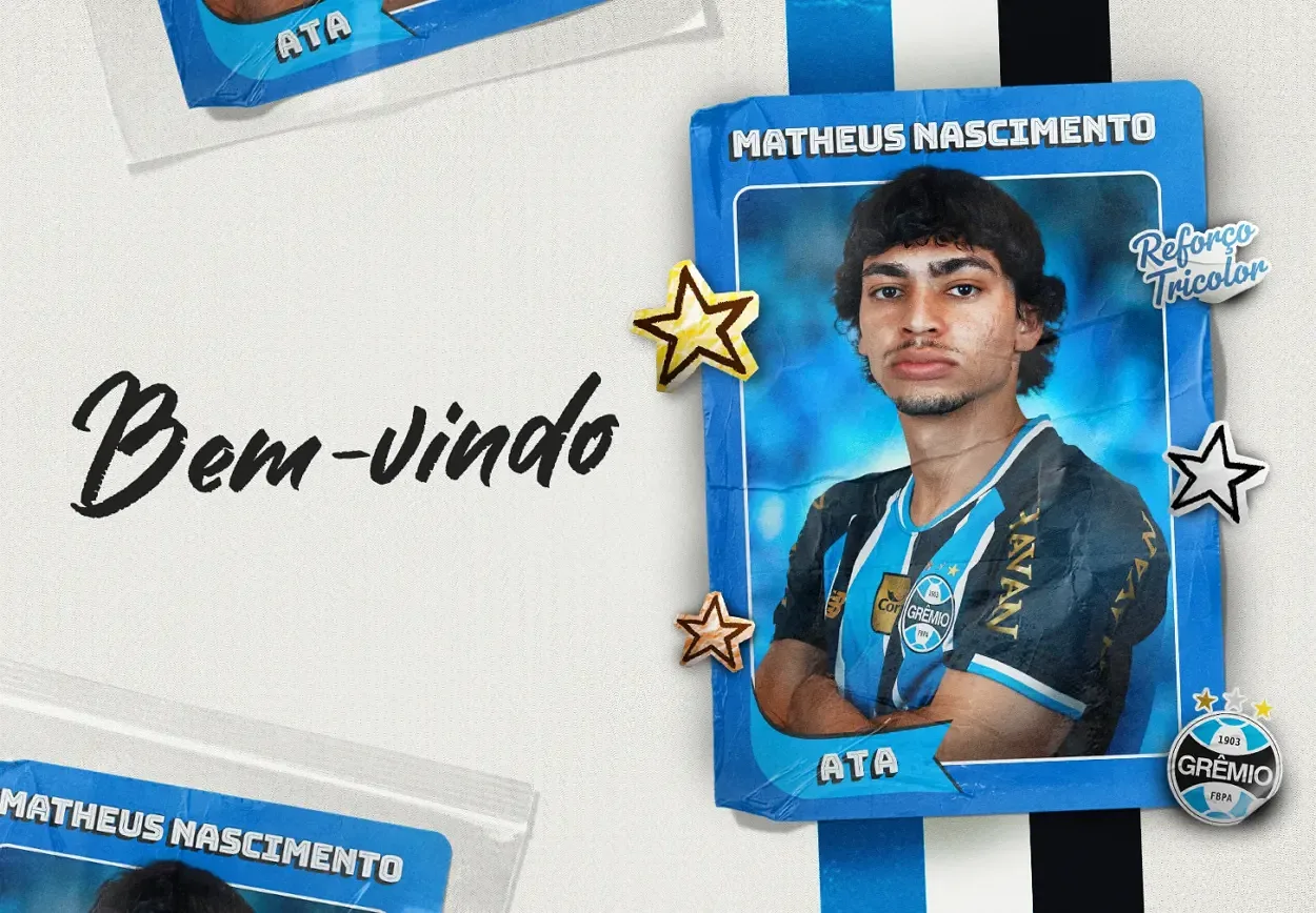 Grêmio anuncia contratação de atacante e comunica assinatura de contrato longo Matheus Nascimento no Grêmio