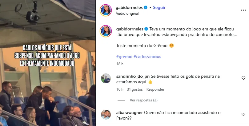Torcedora do Grêmio registra reações de Carlos Vinícius durante eliminação na Arena