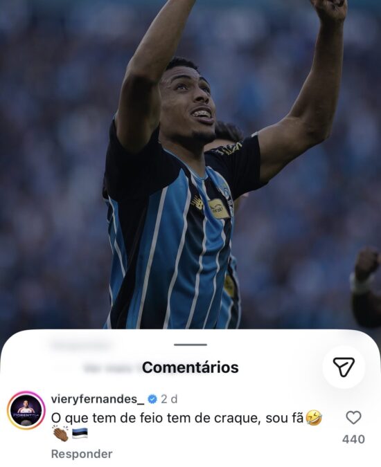 Viery se empolga com substituto Wallace no Grêmio e brinca: "O que tem de feio..."
