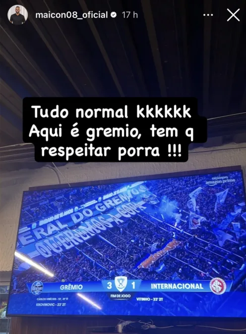 Maicon manda recado para Carlos Vinícius e vibra com o Grêmio: "Tudo normal"