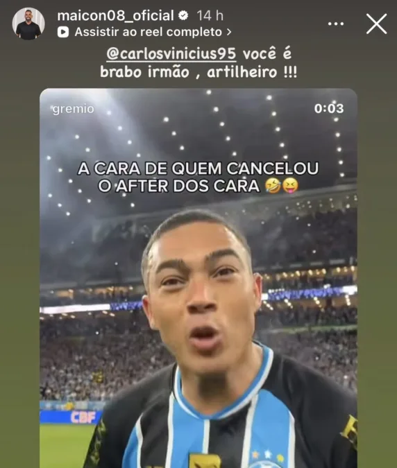 Maicon manda recado para Carlos Vinícius e vibra com o Grêmio: "Tudo normal"