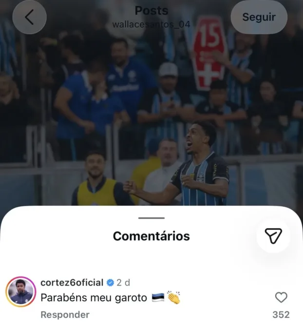 Cortez comenta publicação de Wallace após classificação do Grêmio: "Meu garoto"