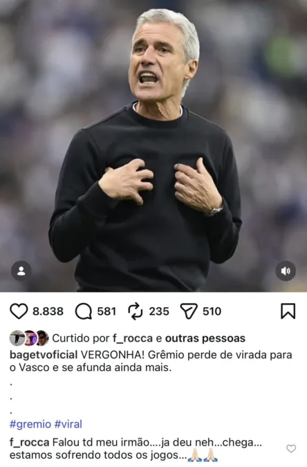 Ex-capitão do Grêmio apoia Bagé e pede o fim da era Castro: "Estamos sofrendo"