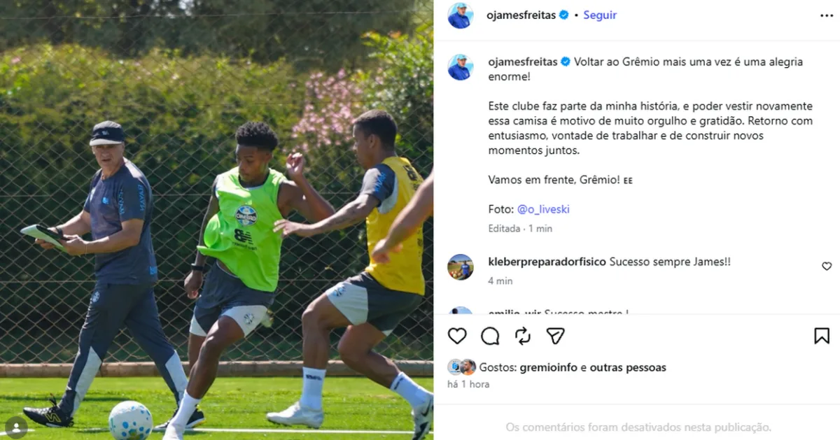 Novo "reforço" para o staff de Renato celebra volta ao Grêmio: "Alegria enorme"