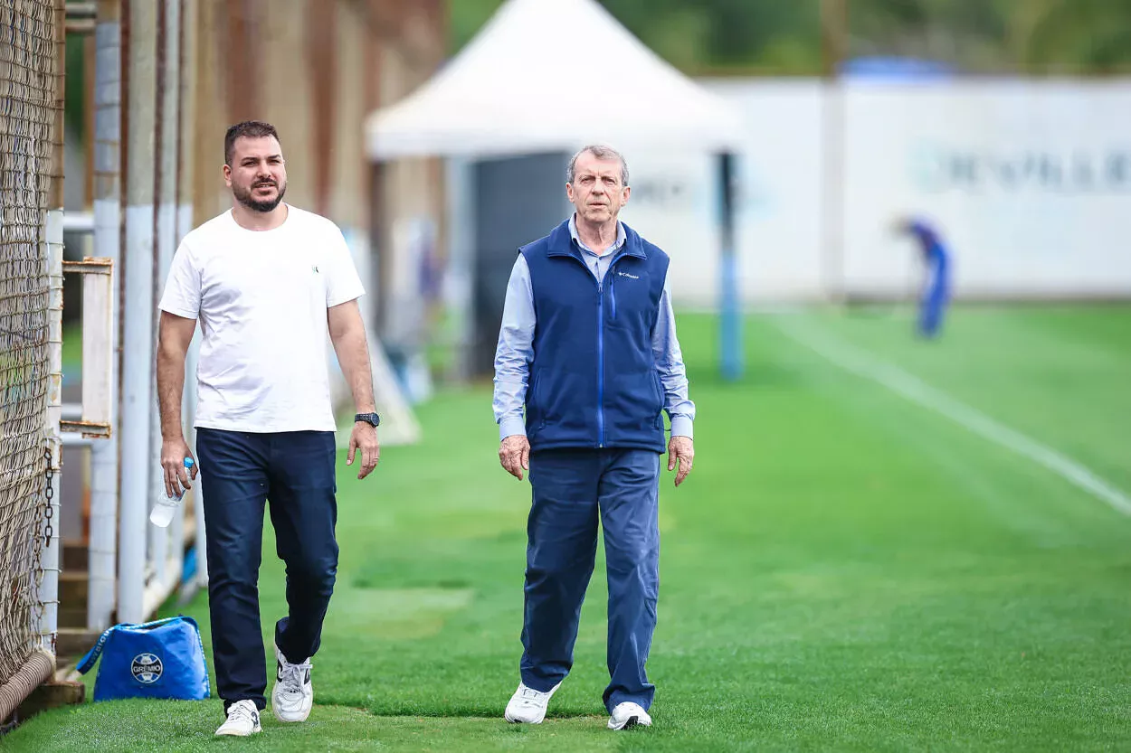 Rafael Lima, diretor de futebol do Grêmio e Odorico Roman Jr, presidente do Grêmio — Rafael Lima, Odorico Roman Jr — Rafael Lima, diretor de futebol do Grêmio e Odorico Roman Jr, presidente do Grêmio