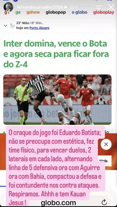 Thiago Maia, meio-campista do Inter; Fernando Carvalho, celebridade; e Bernabei, lateral do Inter