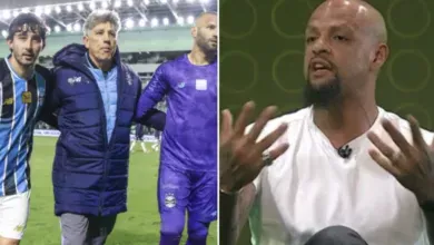 Renato Portaluppi, técnico do Grêmio e Villasanti, meio-campista do Grêmio — Renato Portaluppi, técnico do Grêmio; Villasanti, meio-campista do Grêmio; e Felipe Melo, ex-jogador de outro clube