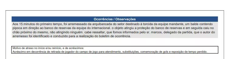 Súmula do Gre-Nal detalha balde lançado da torcida do Grêmio contra banco do Inter Súmula da CBF - Gre-Nal 455