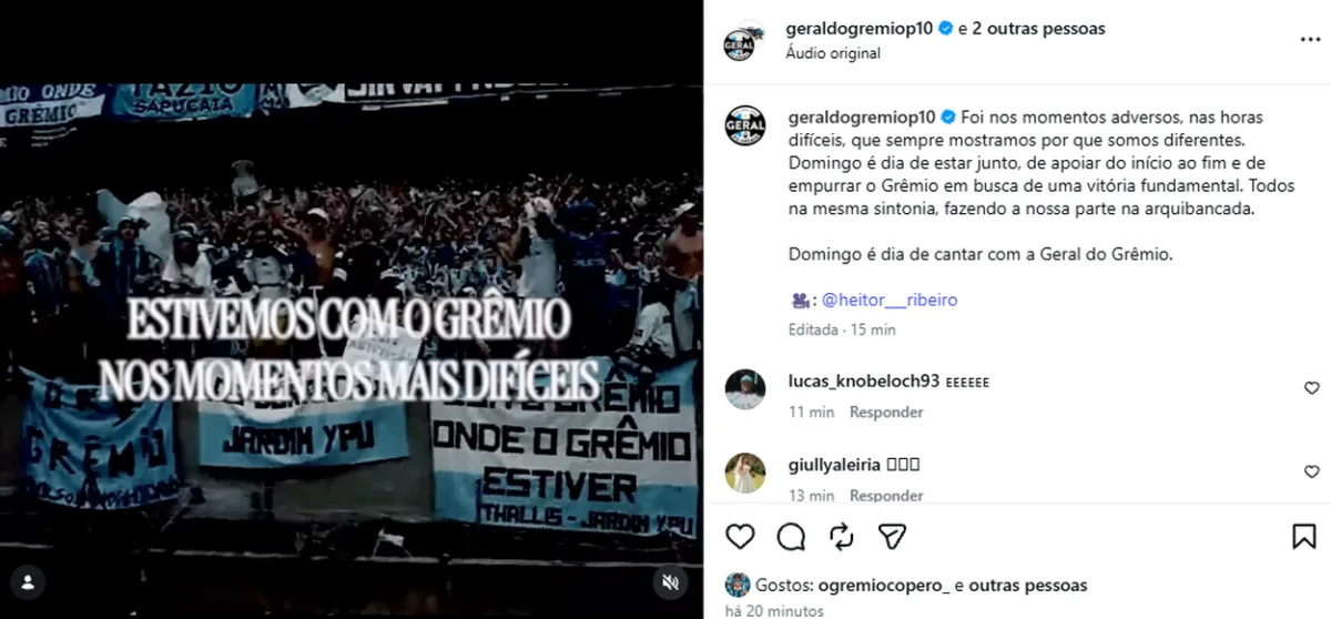 Geral do Grêmio se manifesta na web e Arena pode receber mais de 50 mil no Gre-Nal