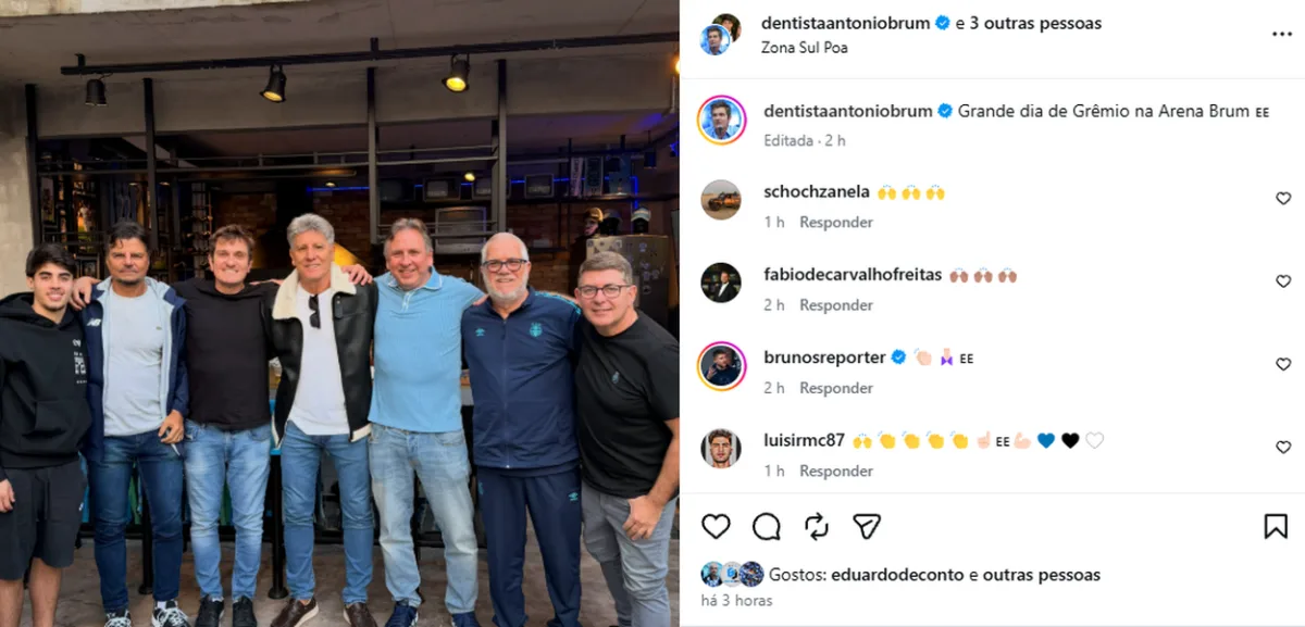Renato se encontra com ex-dirigentes do Grêmio antes de viagem com o time