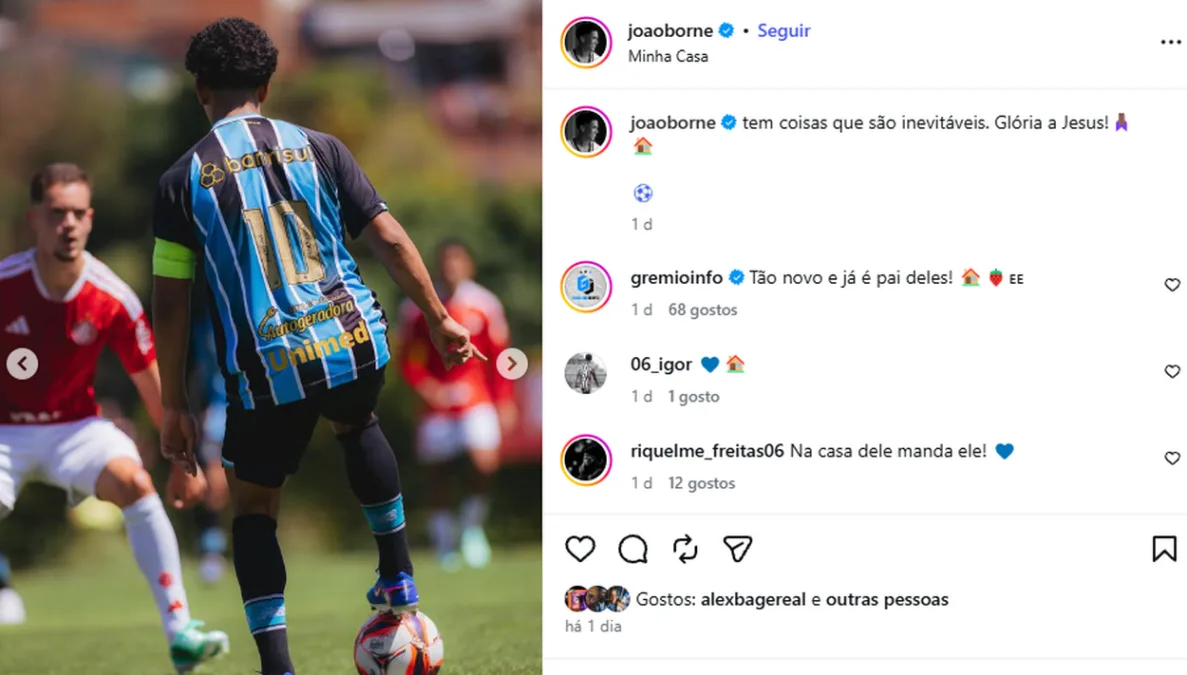 João Borne tira onda na web após ajudar o Grêmio a vencer o Inter: "Minha casa"